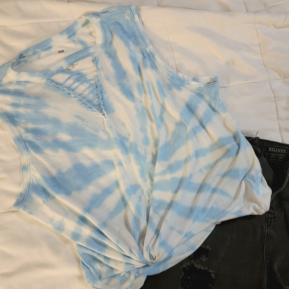 Blue Tie Dye SO L High Low Tank Top